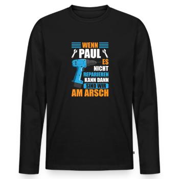 Paul Vorname Name Geburtstag Reparieren - Männer Premium Bio Langarmshirt - Schwarz - Vorne - Nico (187cm)