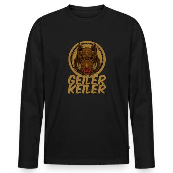 Geiler Keiler | Lustiges Wildschwein Jagd - Männer Premium Bio Langarmshirt - Schwarz - Vorne - Nico (187cm)