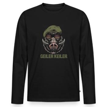Geiler Keiler | Lustiges Wildschwein Jagd - Männer Premium Bio Langarmshirt - Schwarz - Vorne - Nico (187cm)