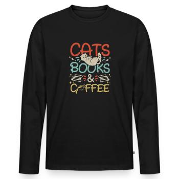 Les amateurs de livres de chats lisent des livres - T-shirt manches longues Premium bio Homme - noir - Devant - Nico (187cm)