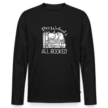 Katze Buchliebhaber Bücher Lesen - Männer Premium Bio Langarmshirt - Schwarz - Vorne - Nico (187cm)