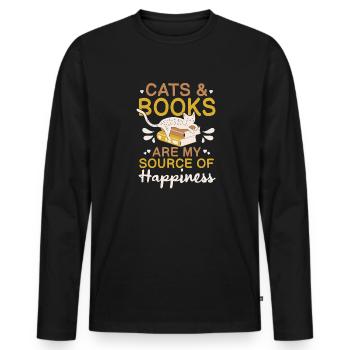 Katze Buchliebhaber Bücher Lesen - Männer Premium Bio Langarmshirt - Schwarz - Vorne - Nico (187cm)