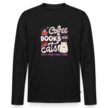 Les amateurs de livres de chats lisent des livres - T-shirt manches longues Premium bio Homme - noir - Devant - Nico (187cm)