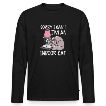Katze Buchliebhaber Bücher Lesen - Männer Premium Bio Langarmshirt - Schwarz - Vorne - Nico (187cm)