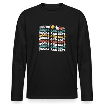 Les amateurs de livres de chats lisent des livres - T-shirt manches longues Premium bio Homme - noir - Devant - Nico (187cm)