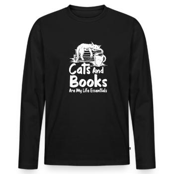 Les amateurs de livres de chats lisent des livres - T-shirt manches longues Premium bio Homme - noir - Devant - Nico (187cm)