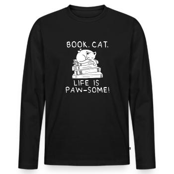 Les amateurs de livres de chats lisent des livres - T-shirt manches longues Premium bio Homme - noir - Devant - Nico (187cm)