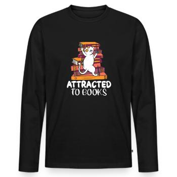 Katze Buchliebhaber Bücher Lesen - Männer Premium Bio Langarmshirt - Schwarz - Vorne - Nico (187cm)