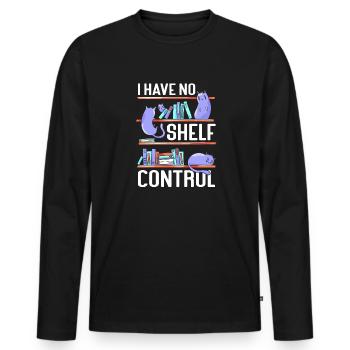 Katze Buchliebhaber Bücher Lesen - Männer Premium Bio Langarmshirt - Schwarz - Vorne - Nico (187cm)