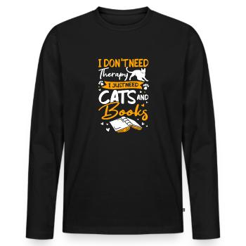 Katze Buchliebhaber Bücher Lesen - Männer Premium Bio Langarmshirt - Schwarz - Vorne - Nico (187cm)