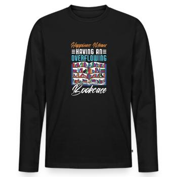 Katze Buchliebhaber Bücher Lesen - Männer Premium Bio Langarmshirt - Schwarz - Vorne - Nico (187cm)