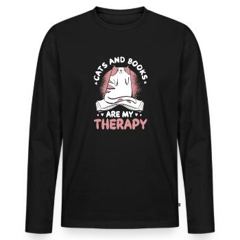 Les amateurs de livres de chats lisent des livres - T-shirt manches longues Premium bio Homme - noir - Devant - Nico (187cm)