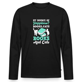 Les amateurs de livres de chats lisent des livres - T-shirt manches longues Premium bio Homme - noir - Devant - Nico (187cm)