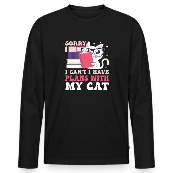 Katze Buchliebhaber Bücher Lesen - Männer Premium Bio Langarmshirt - Schwarz - Vorne - Nico (187cm)