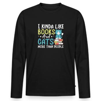 Katze Buchliebhaber Bücher Lesen - Männer Premium Bio Langarmshirt - Schwarz - Vorne - Nico (187cm)