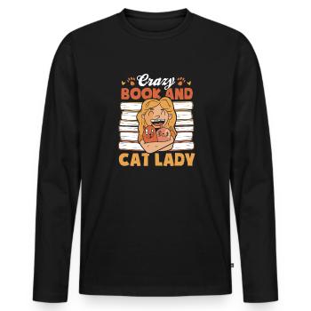 Katze Buchliebhaber Bücher Lesen - Männer Premium Bio Langarmshirt - Schwarz - Vorne - Nico (187cm)