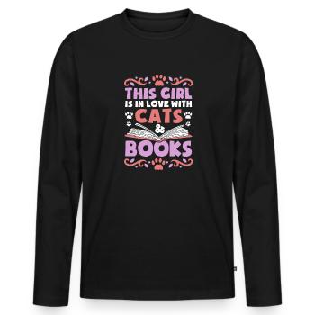 Les amateurs de livres de chats lisent des livres - T-shirt manches longues Premium bio Homme - noir - Devant - Nico (187cm)