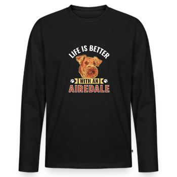 Airedale Terrier Hund - Männer Premium Bio Langarmshirt - Schwarz - Vorne - Nico (187cm)