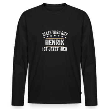 Henrik Vorname Name Geburtstag - Männer Premium Bio Langarmshirt - Schwarz - Vorne - Nico (187cm)