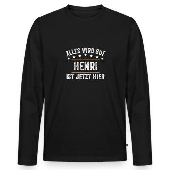 Henri Vorname Name Geburtstag - Männer Premium Bio Langarmshirt - Schwarz - Vorne - Nico (187cm)