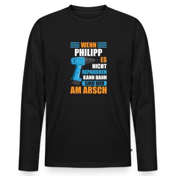 Philipp Vorname Name Geburtstag Reparieren - Männer Premium Bio Langarmshirt - Schwarz - Vorne - Nico (187cm)