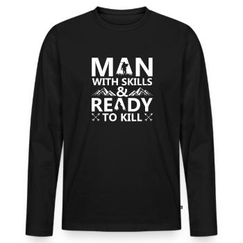 Coyote Jäger - Männer Premium Bio Langarmshirt - Schwarz - Vorne - Nico (187cm)
