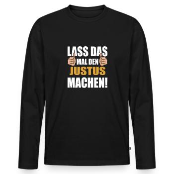 Lass das mal den Justus machen - Männer Premium Bio Langarmshirt - Schwarz - Vorne - Nico (187cm)