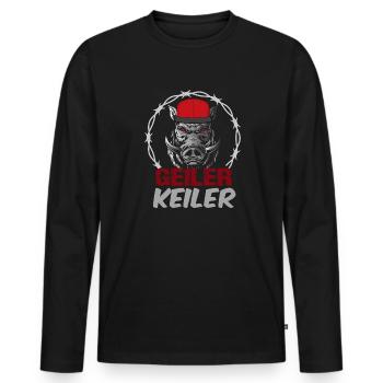 Geiler Keiler | Lustiges Wildschwein Jagd - Männer Premium Bio Langarmshirt - Schwarz - Vorne - Nico (187cm)