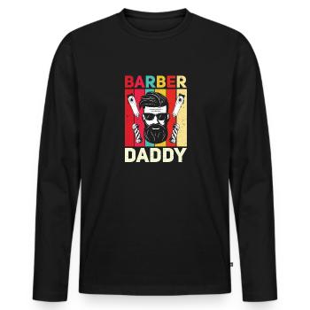 Salon de coiffure Coiffeur Coiffeur Barbier - T-shirt manches longues Premium bio Homme - noir - Devant - Nico (187cm)