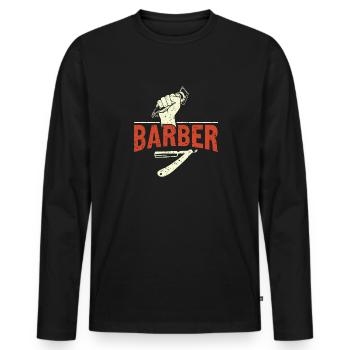 Salon de coiffure Coiffeur Coiffeur Barbier - T-shirt manches longues Premium bio Homme - noir - Devant - Nico (187cm)