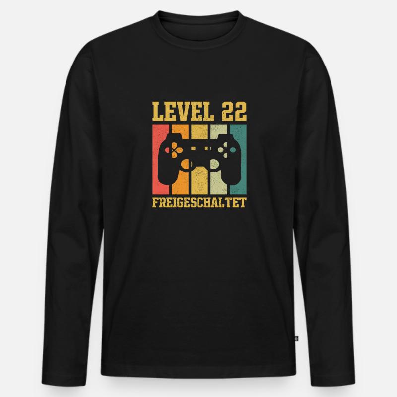 Level 22 freigeschaltet - Männer Premium Bio Langarmshirt - Schwarz