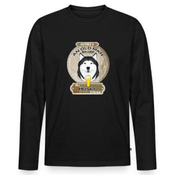 Husky Dad Beer Lover - Men's Premium Organic Long Sleeve Shirt - black - Front - Nico (187cm)