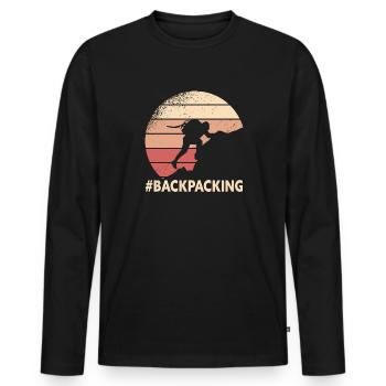 Outdoor Camping Wandern Backpacking - Männer Premium Bio Langarmshirt - Schwarz - Vorne - Nico (187cm)