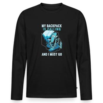 Outdoor Camping Wandern Backpacking - Männer Premium Bio Langarmshirt - Schwarz - Vorne - Nico (187cm)