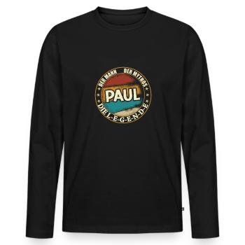 Paul Vorname Name Geburtstag - Männer Premium Bio Langarmshirt - Schwarz - Vorne - Nico (187cm)