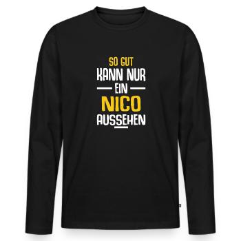Nico Vorname Name Geburtstag - Männer Premium Bio Langarmshirt - Schwarz - Vorne - Nico (187cm)