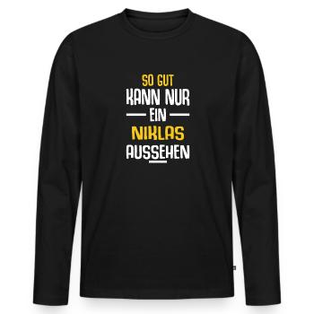 Niklas Vorname Name Geburtstag - Männer Premium Bio Langarmshirt - Schwarz - Vorne - Nico (187cm)