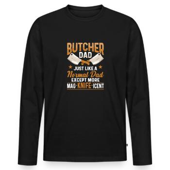 Butcher Butcher Butcher Butcher’s Gift - T-shirt manches longues Premium bio Homme - noir - Devant - Nico (187cm)