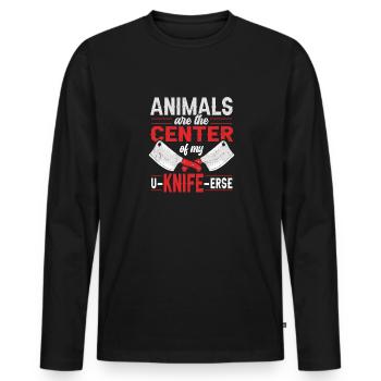 Butcher Butcher Butcher Butcher’s Gift - T-shirt manches longues Premium bio Homme - noir - Devant - Nico (187cm)