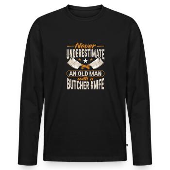 Butcher Butcher Butcher Butcher’s Gift - T-shirt manches longues Premium bio Homme - noir - Devant - Nico (187cm)