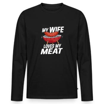 Butcher Butcher Butcher Butcher’s Gift - T-shirt manches longues Premium bio Homme - noir - Devant - Nico (187cm)