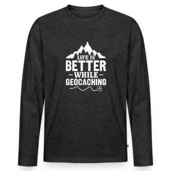Geocaching Geocacher Cadeau - T-shirt manches longues Premium bio Homme - anthracite chiné - Devant - Nico (187cm)