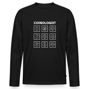 Numismatique Pièce de monnaie Cadeau de collection - T-shirt manches longues Premium bio Homme - noir - Devant - Nico (187cm)