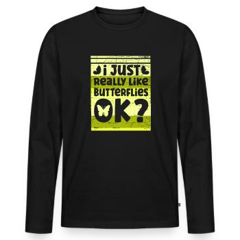 Schmetterling Spruch Falter - Männer Premium Bio Langarmshirt - Schwarz - Vorne - Nico (187cm)