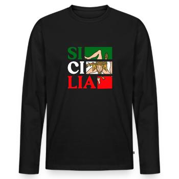 Sicily flag Sicily Palermo Italy - Men's Premium Organic Long Sleeve Shirt - black - Front - Nico (187cm)