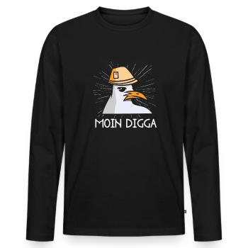 Moin Digga Seagull North German Low German Saying - Men's Premium Organic Long Sleeve Shirt - black - Front - Nico (187cm)