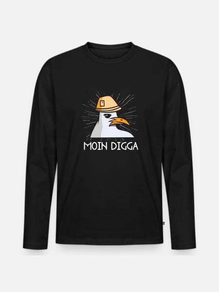 Moin Digga Möwe Norddeutsch Plattdeutscher Spruch - Männer Premium Bio Langarmshirt - Schwarz