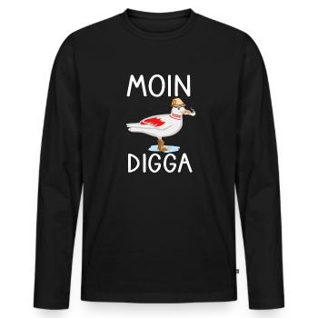 Moin Digga Seagull North German Low German Saying - Men's Premium Organic Long Sleeve Shirt - black - Front - Nico (187cm)