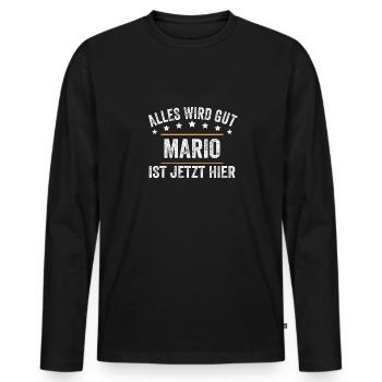 Mario Vorname Name Geburtstag - Männer Premium Bio Langarmshirt - Schwarz - Vorne - Nico (187cm)