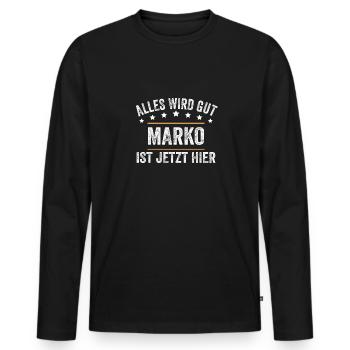 Marko Vorname Name Geburtstag - Männer Premium Bio Langarmshirt - Schwarz - Vorne - Nico (187cm)